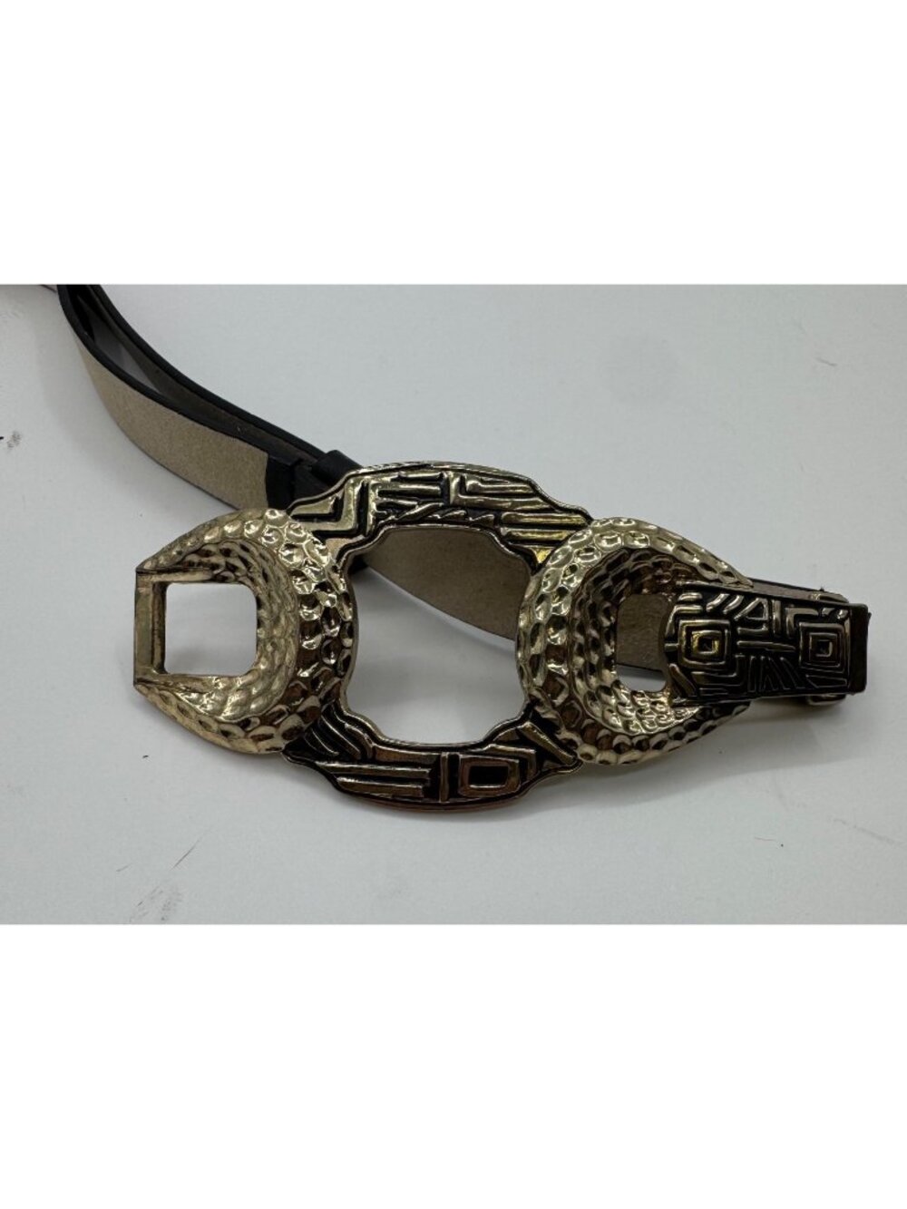 Chicos Genuine Leather Black Belt With Gold-Tone Hammered Circle Buckle Accent - Picture 2 of 9